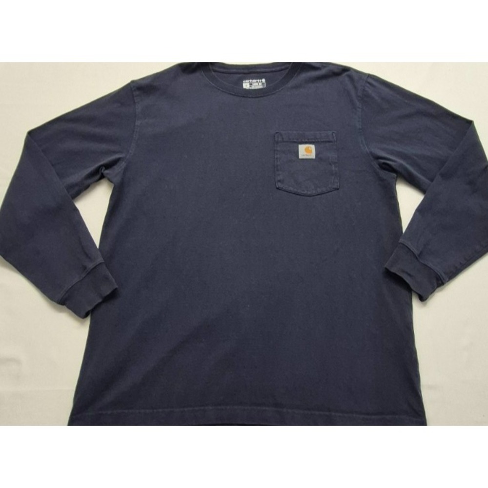 Carhartt loose‎ fit men's navy blue long sleeve pocket logo work shirt sz. M